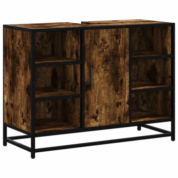 Dulap chiuveta de baie stejar fumuriu 80x33x60 cm lemn compozit - Img 2
