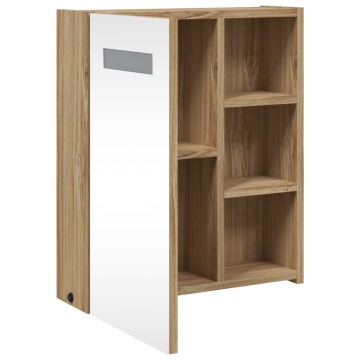 Dulap cu oglindă de baie cu LED, stejar, 45x13x52 cm - Img 8