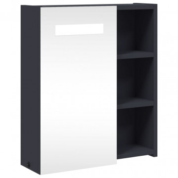Dulap cu oglindă de baie cu lumină LED, gri, 45x13x52 cm - Img 2