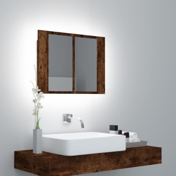 Dulap cu oglindă & LED stejar fumuriu 60x12x45 cm lemn compozit - Img 1