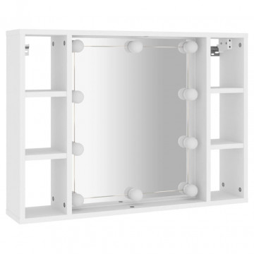 Dulap cu oglindă și LED, alb, 76x15x55 cm - Img 3