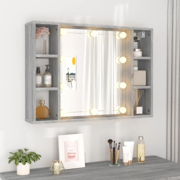 Dulap cu oglindă și LED, gri sonoma, 76x15x55 cm - Img 4