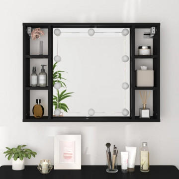 Dulap cu oglindă și LED, negru, 76x15x55 cm - Img 8