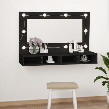 Dulap cu oglindă și LED, negru, 90x31,5x62 cm - Img 3