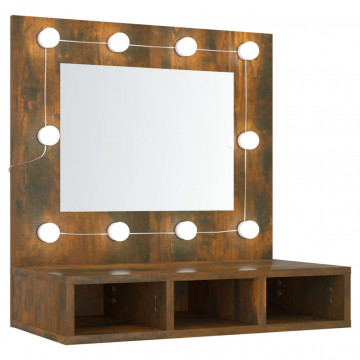 Dulap cu oglindă și LED, stejar fumuriu, 60x31,5x62 cm - Img 2