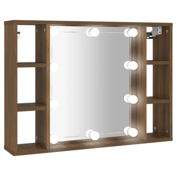 Dulap cu oglindă și LED, stejar maro, 76x15x55 cm - Img 2