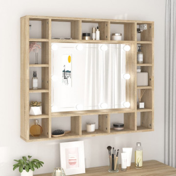 Dulap cu oglindă și LED, stejar sonoma, 91x15x76,5 cm - Img 1