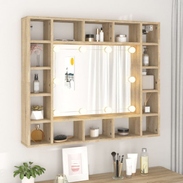 Dulap cu oglindă și LED, stejar sonoma, 91x15x76,5 cm - Img 4