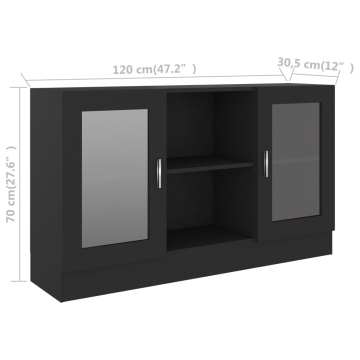 Dulap cu vitrină, negru, 120 x 30,5 x 70 cm, lemn prelucrat - Img 7