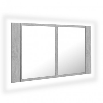 Dulap de baie cu oglindă & LED, gri beton, 80x12x45 cm acril - Img 2