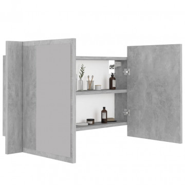 Dulap de baie cu oglindă & LED, gri beton, 80x12x45 cm acril - Img 6