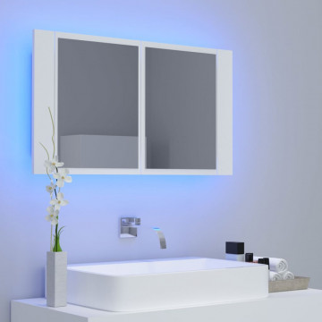 Dulap de baie cu oglindă și LED, alb, 80x12x45 cm - Img 3