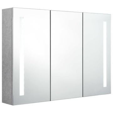 Dulap de baie cu oglindă și LED, gri beton, 89x14x62 cm - Img 3