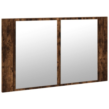 Dulap de baie cu oglindă și LED, stejar fumuriu, 80x12x45 acril - Img 9