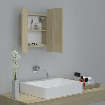 Dulap de baie cu oglindă și LED, stejar Sonoma, 40x12x45 acril - Img 5