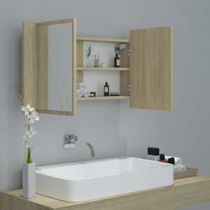 Dulap de baie cu oglindă și LED, stejar Sonoma, 80x12x45 cm - Img 5