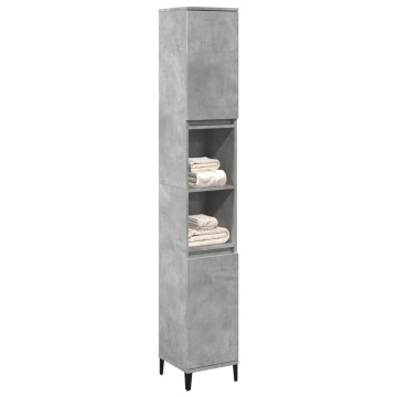 Dulap de baie, gri beton, 30x30x190 cm, lemn prelucrat - Img 3