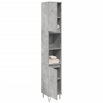 Dulap de baie, gri beton, 30x30x190 cm, lemn prelucrat - Img 1
