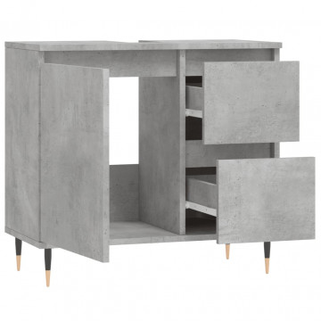 Dulap de baie, gri beton, 65x33x60 cm, lemn prelucrat - Img 4