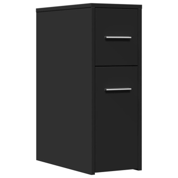 Dulap de baie îngust cu roți, negru, lemn prelucrat - Img 2