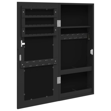 Dulap de bijuterii cu oglindă de perete, negru, 30x8,5x67 cm - Img 8