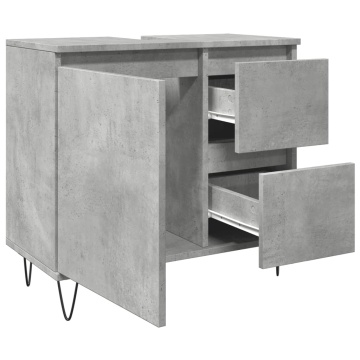Dulap de chiuvetă baie, gri beton, 65x33x60 cm, lemn prelucrat - Img 8