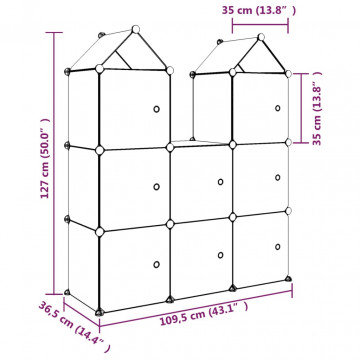 Dulap de depozitare cub pentru copii, 8 cuburi, albastru, PP - Img 7