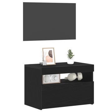 Dulap de nopte cu lumini LED Stejar negru 60x35x40 cm Lemn proiectat - Img 3