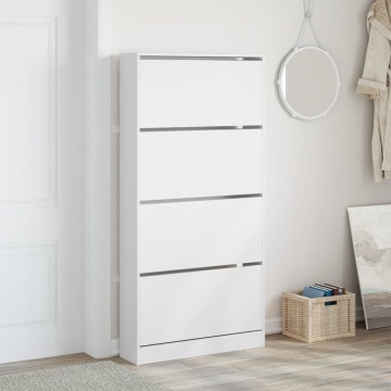 Dulap de pantofi cu 4 sertare rabatabile, alb, 80x21x163,5 cm - Img 3