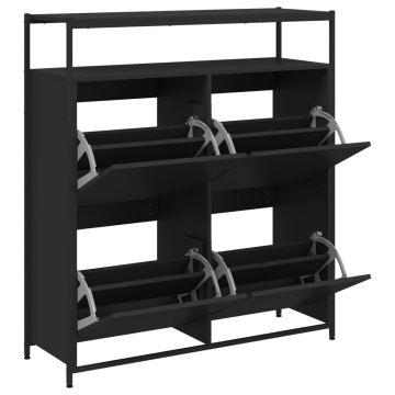 Dulap de pantofi cu 4 sertare rabatabile, negru, 100x34x112 cm - Img 8