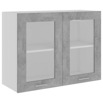 Dulap din sticlă suspendat gri beton 80x31x60 cm lemn prelucrat - Img 2