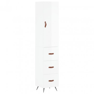 Dulap înalt, alb extralucios, 34,5x34x180 cm, lemn prelucrat - Img 2