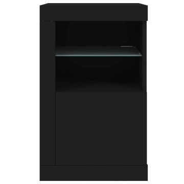 Dulap lateral cu lumini LED, negru, lemn prelucrat - Img 6
