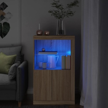 Dulap lateral cu lumini LED, stejar sonoma, lemn prelucrat - Img 1