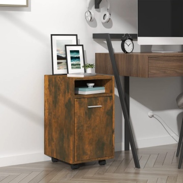 Dulap lateral cu roți stejar afumat 33x38x60 cm lemn prelucrat - Img 1