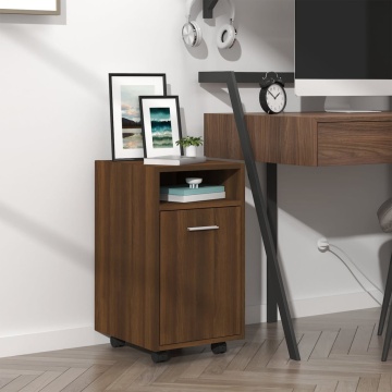Dulap lateral cu roți stejar maro 33x38x60 cm lemn prelucrat - Img 1