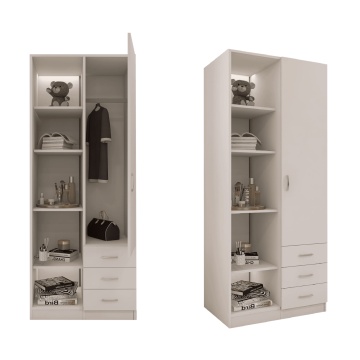 Dulap Mixt Alpin cu o Usa si 3 Sertare, 200x80x50 cm, Culoare Alb, Material din PAL de 18mm - Img 1