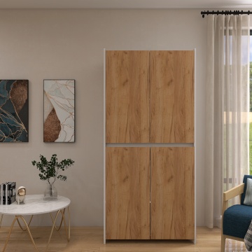 Dulap Modren Torino cu 4 usi, 200x80x50 cm, Culoare Alb Stejar Auriu din Pal de 18 mm - Img 1