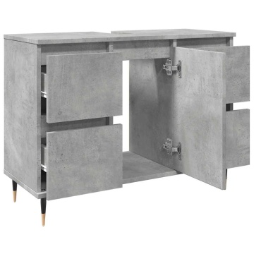Dulap pentru baie, gri beton, 80x33x60 cm, lemn compozit - Img 7