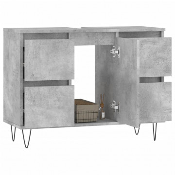 Dulap pentru baie, gri beton, 80x33x60 cm, lemn compozit - Img 3
