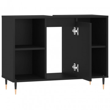 Dulap pentru baie, negru, 80x33x60 cm, lemn compozit - Img 8
