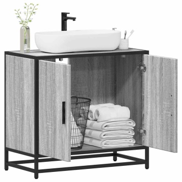 Dulap pentru chiuvetă de baie gri Sonoma 65x33x60 cm lemn - Img 1