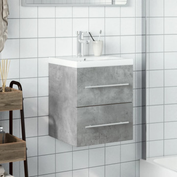 Dulap pentru chiuvetă de baie, lavoar încorporat, gri beton - Img 3