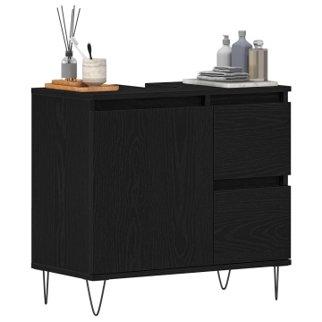 Dulap pentru chiuvetă de baie Negru Stejar 65x33x60 cm Lemn prelucrat - Img 3
