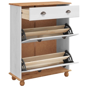 Dulap pentru pantofi ASKIM Alb 85x35x108 cm Lemn Solid de Pin - Img 4