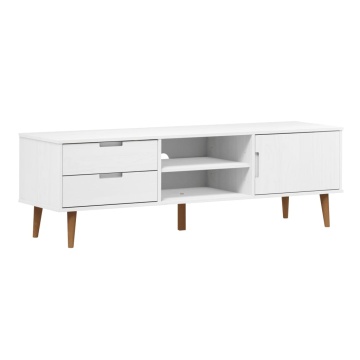 Dulap TV „MOLDE” alb, 158x40x49 cm, lemn masiv de pin - Img 2