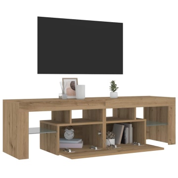Dulap TV cu LED stejar artizanal 140x36,5x40 cm lemn prelucrat - Img 8