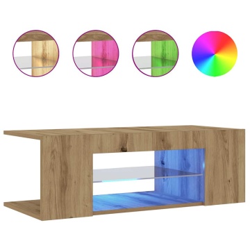 Dulap TV cu LED stejar artizanal 90x39x30 cm lemn prelucrat - Img 2