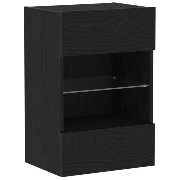 Dulap TV cu LED-uri, stejar negru, 40x30x60,5 cm lemn prelucrat - Img 2