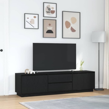 Dulap TV cu lumini LED Stejar negru 193,5x41x50 cm - Img 4